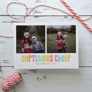 Cartes Pour Fêtes Annuelles Joie de Noël Colorée Deux Photos Noël