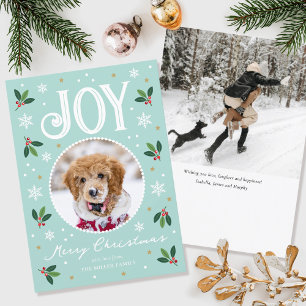 Cartes Pour Fêtes Annuelles Joie de Noël mignonne Nom personnalisé Mention pho