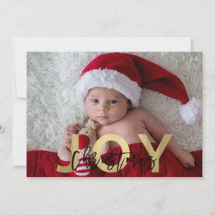 Cartes Pour Fêtes Annuelles JOIE DE NOËL Or Feuille & Photo Moderne Noir