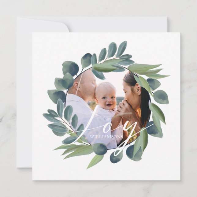 Cartes Pour Fêtes Annuelles Joie Elegant Aquarelle hiver Foliage Wreath Photo (Devant)