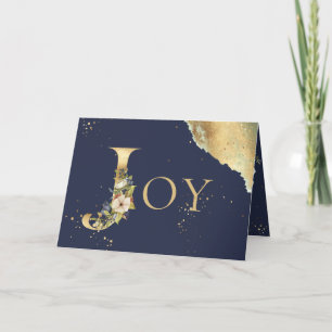 Cartes Pour Fêtes Annuelles Joie élégante de Noël Or Floral Bleu