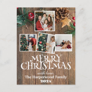 Cartes Pour Fêtes Annuelles Joie Élégante Rustique de Noël Collage de Photos d