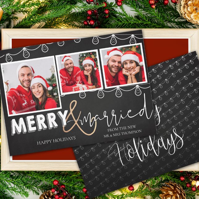 Cartes Pour Fêtes Annuelles Joie Et Mariée Première Photo De Noël (Cute Merry And Married First Christmas Photo Holiday Card)