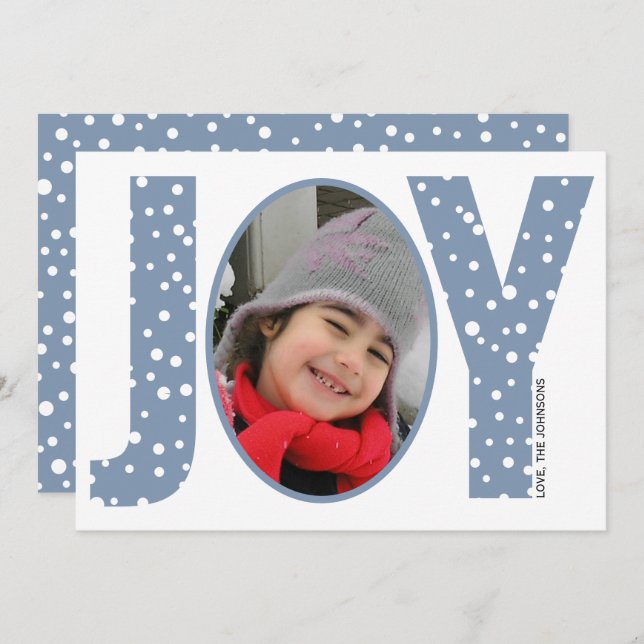 Cartes Pour Fêtes Annuelles Joie et neige bleu poussiéreux Noël minimal (Devant / Derrière)