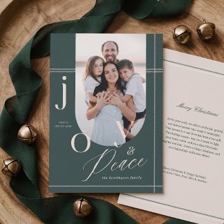 Cartes Pour Fêtes Annuelles Joie et Paix Noël minimal plaid Photo