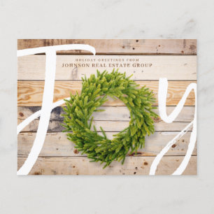 Cartes Pour Fêtes Annuelles Joie et pin Wood   Salutations de vacances