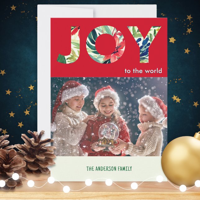 Cartes Pour Fêtes Annuelles Joie Festive Au Monde Joyeux Noël (A modern Christmas card to personalize with a photo and name(s), with 'Joy to the world' wording)