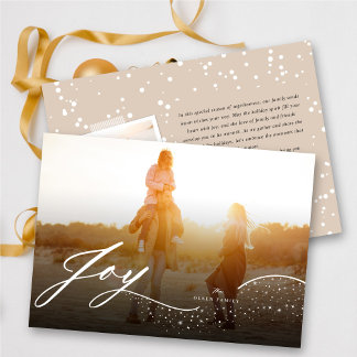 Cartes Pour Fêtes Annuelles Joie Flower White Script & Étincelles Photo élégan