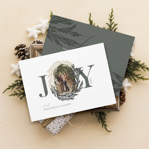 Cartes Pour Fêtes Annuelles Joie minimale élégante Garland hiver Photo Wreath