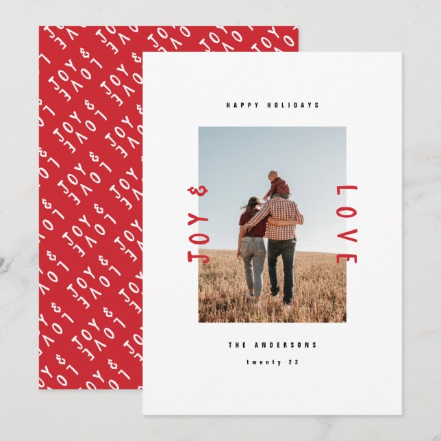 Cartes Pour Fêtes Annuelles Joie minimale moderne et amour 1 photo vacances (Devant / Derrière)