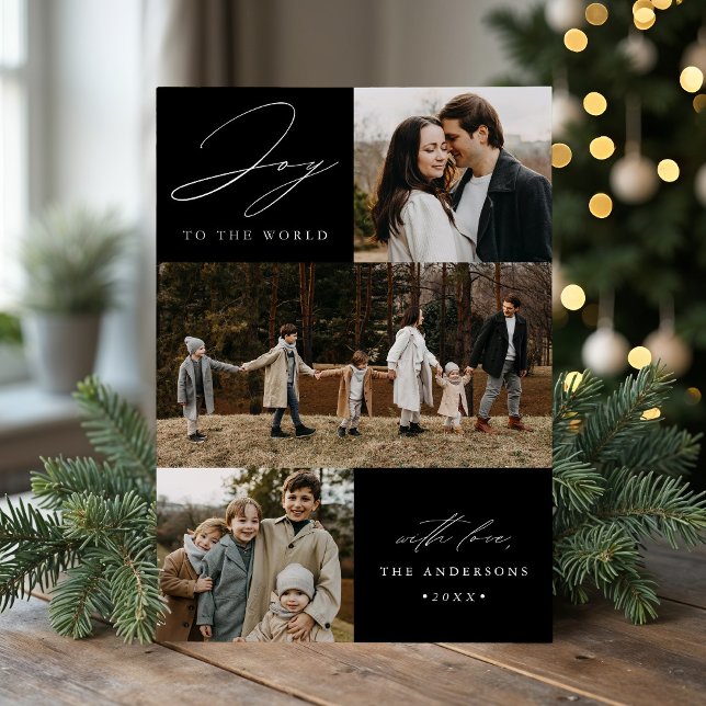 Cartes Pour Fêtes Annuelles Joie moderne au monde Black 4 Photo (Créateur téléchargé)