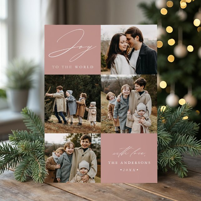 Cartes Pour Fêtes Annuelles Joie moderne au monde Dusty Rose 5 Photo (Créateur téléchargé)
