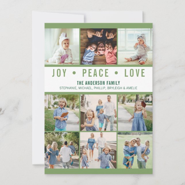 Cartes Pour Fêtes Annuelles Joie moderne Peace Love Photo Collage Green Holida (Devant)