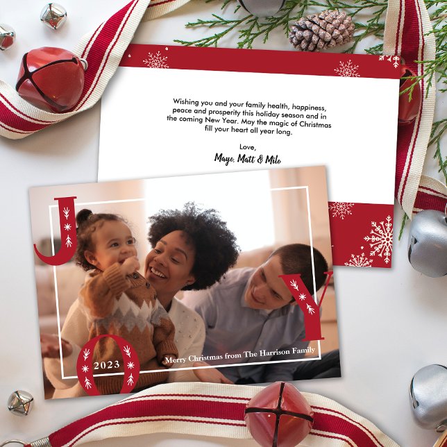 Cartes Pour Fêtes Annuelles JOIE Moderne Photo de famille de Noël (Modern JOY Christmas Family Photo Holiday Card)