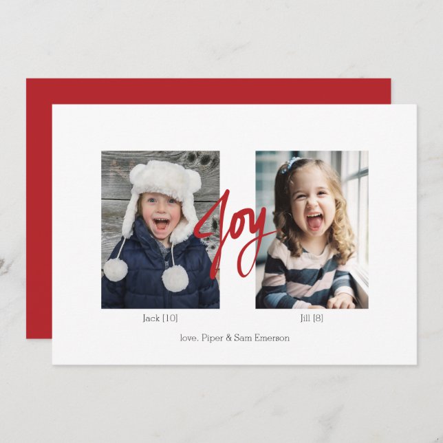 Cartes Pour Fêtes Annuelles JOIE Noël Holiday 2 Photo Flat Card (Devant / Derrière)