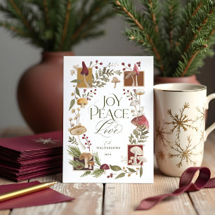 Cartes Pour Fêtes Annuelles Joie Peace Love Aquarelle Woodsy Mushrooms Photo