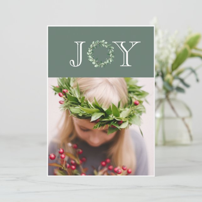 Cartes Pour Fêtes Annuelles Joie Photo Eucalyptus Wreath Personnalisée (Debout devant)