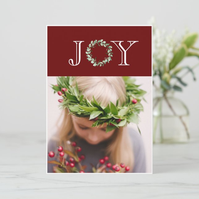 Cartes Pour Fêtes Annuelles Joie Photo Rouge Noël Personnalisé (Debout devant)