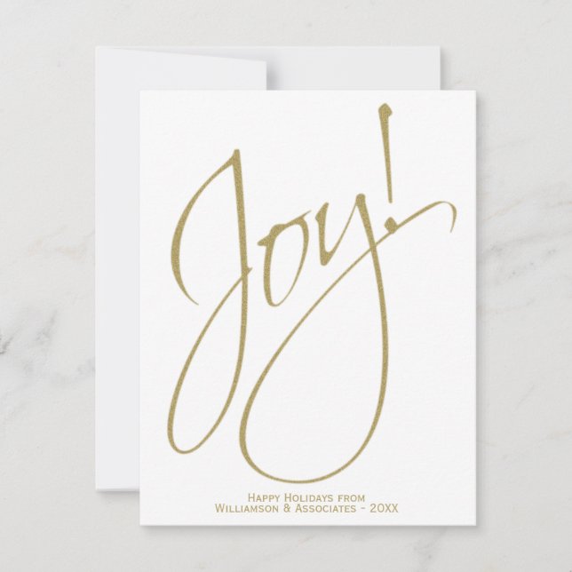 Cartes Pour Fêtes Annuelles Joie ! Simple Elegant Gold & White Petite entrepri (Devant)