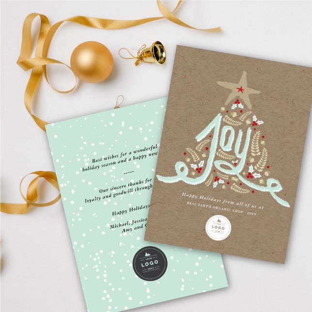 Cartes Pour Fêtes Annuelles Joie tirée à la main Calligraphie Rustique Foliage (Créateur téléchargé)