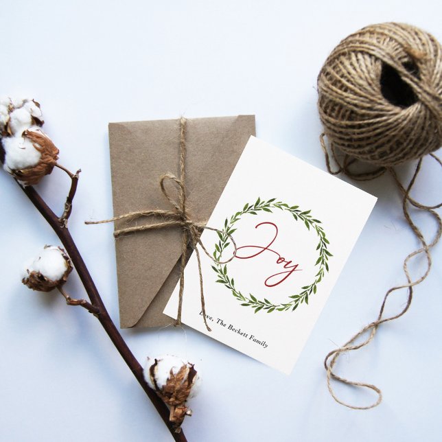 Cartes Pour Fêtes Annuelles Joie Typographie Script Wreath 3 Photo Noël (Créateur téléchargé)