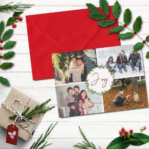 Cartes Pour Fêtes Annuelles Joie Typographie Script Wreath 4 Photo Noël