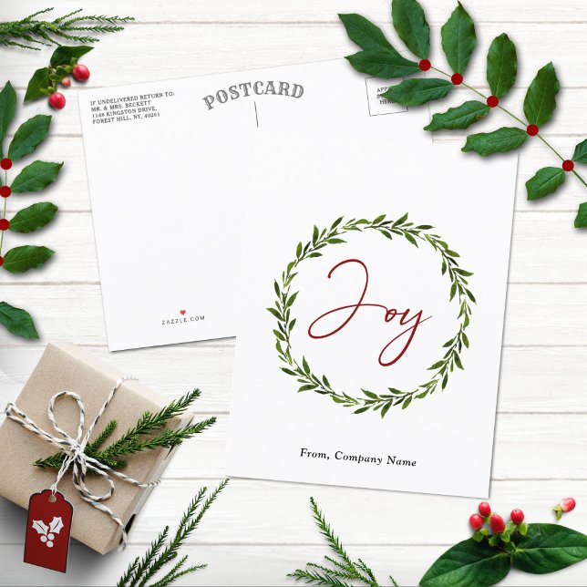 Cartes Pour Fêtes Annuelles Joie Typographie Script Wreath Entreprise Noël (Créateur téléchargé)