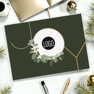 Cartes Pour Fêtes Annuelles Joie Typographie Wreath Business Logo Modern Green