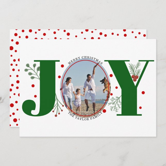 Cartes Pour Fêtes Annuelles Joie verte avec baies photo de Noël (Devant / Derrière)