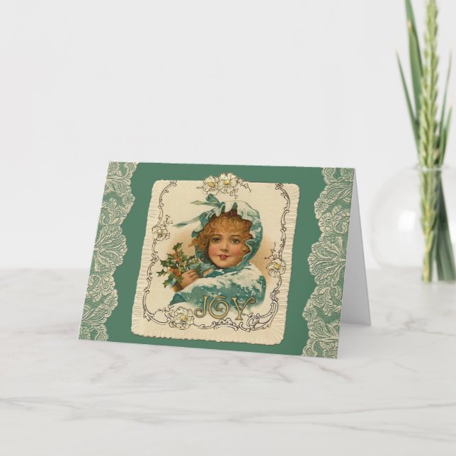 Cartes Pour Fêtes Annuelles Joie Victorienne fille de Noël en bonnet (Devant)