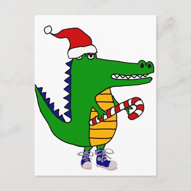 Cartes Pour Fêtes Annuelles Joli Alligator dans Santa Hat Caricature de Noël (Devant)