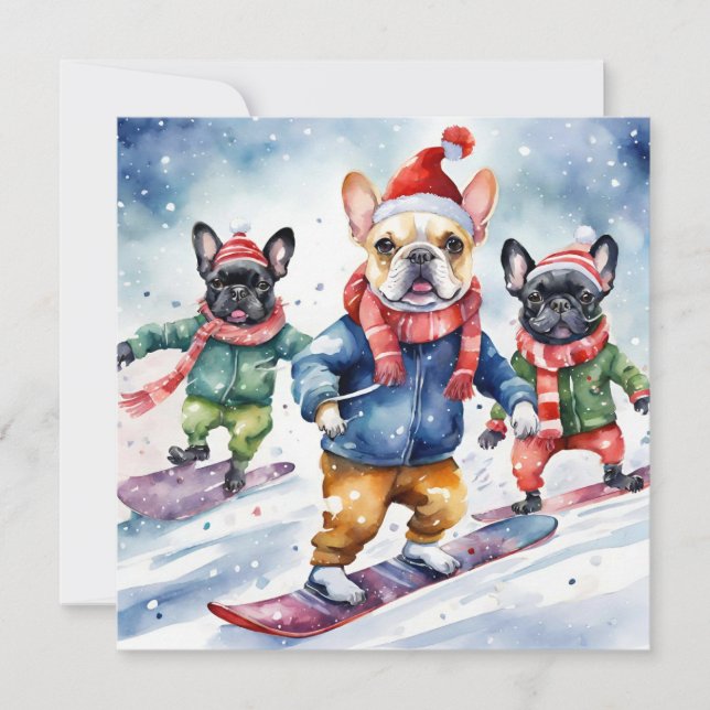 Cartes Pour Fêtes Annuelles Joli Amusant Français Bulldogs Chien Noël (Devant)