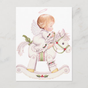 Cartes Pour Fêtes Annuelles Joli ange sur un cheval à bascule blanc pour Noël