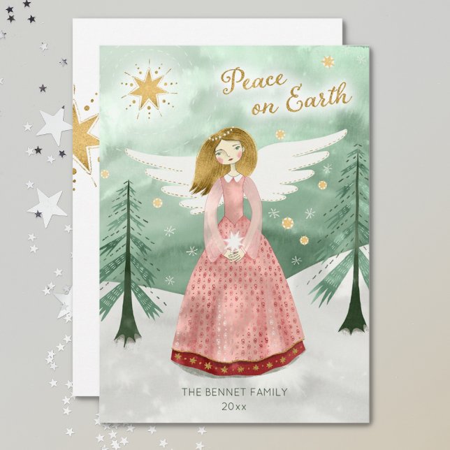 Cartes Pour Fêtes Annuelles Joli Angel de paix sur Terre Noël (Créateur téléchargé)