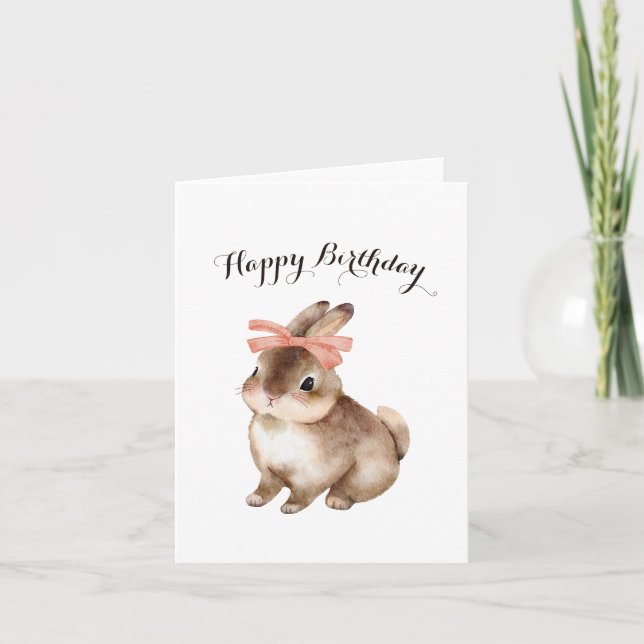 Cartes Pour Fêtes Annuelles Joli anniversaire lapin lapin lapin rose arc (Devant)