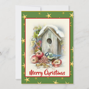 Cartes Pour Fêtes Annuelles Joli aquarelle Joyeux Noël Oiseau Neige Étoiles