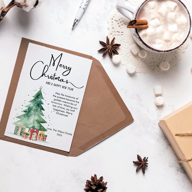 Cartes Pour Fêtes Annuelles Joli arbre de Noël aquarelle à plat (Créateur téléchargé)