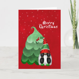 Cartes Pour Fêtes Annuelles Joli Arbre de Noël aux Nains Rouge Vert Blanc