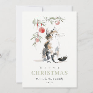 Cartes Pour Fêtes Annuelles Joli arbre de Noël félin à l'aquarelle moderne