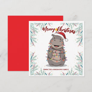 Cartes Pour Fêtes Annuelles Joli arbre de Noël hippopotame zoo safari Xmas car