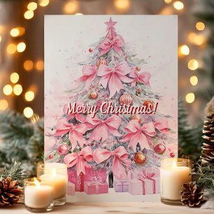Cartes Pour Fêtes Annuelles Joli arbre de Noël rose avec ruban - Joyeux Noël