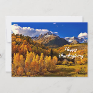 Cartes Pour Fêtes Annuelles Joli arbre jaune montagne Thanksgiving plat