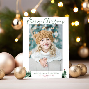 Cartes Pour Fêtes Annuelles Joli arbre vert minimaliste moderne photo de Noël