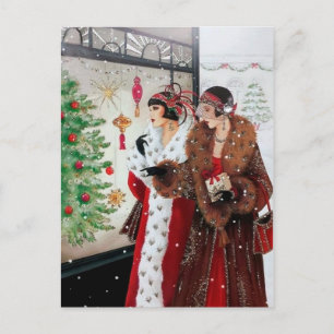 Cartes Pour Fêtes Annuelles Joli art déco rétro vintage Noël dames