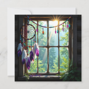 Cartes Pour Fêtes Annuelles Joli attrape-rêves violet dans une fenêtre