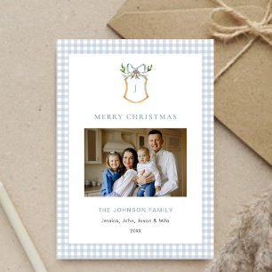 Cartes Pour Fêtes Annuelles Joli Bleu En vichy Plaid Monogramme Noël