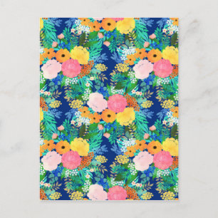 Cartes Pour Fêtes Annuelles Joli bleu rose Fleurs Boho Design