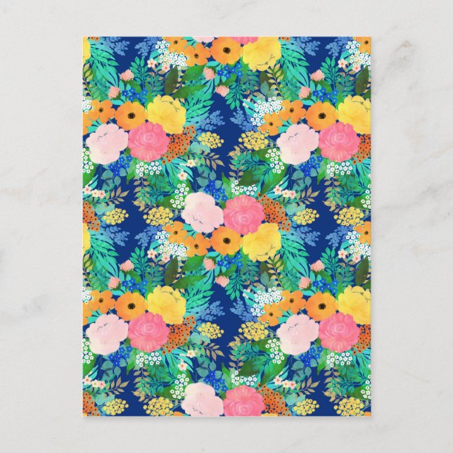Cartes Pour Fêtes Annuelles Joli bleu rose Fleurs Boho Design (Devant)