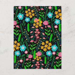 Cartes Pour Fêtes Annuelles Joli bleu rose Fleurs de Jardin Design noir