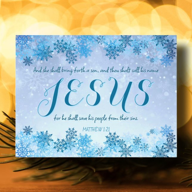 Cartes Pour Fêtes Annuelles Joli Blue Snowflakes Jesus Bible Verset Noël (Créateur téléchargé)